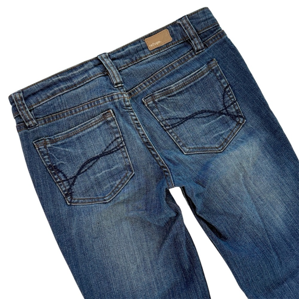 REFUGE Denim Blue Flared Boot Leg Jeans Stretch Mid-rise Sz 5R EUC - Picture 5 of 7